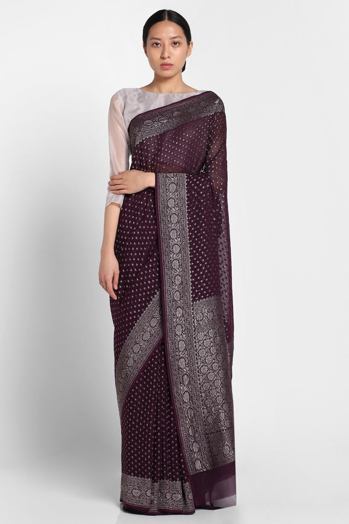 Buy Satrani Printed, Self Design Daily Wear Georgette Purple, Gold Sarees  Online @ Best Price In India | Flipkart.com