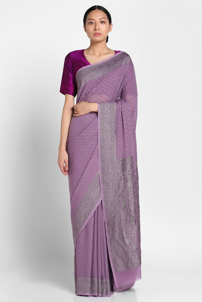 Buy Handwoven Silver Tussar Silk Saree with Red Kantha Stitch Palla. by  BANKA SILK at Ogaan Market Online Shopping Site