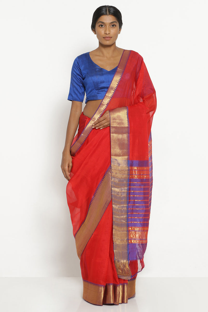 Red Silk Cotton Mangalagiri Saree – Via East